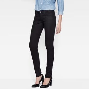 G Star Raw 3301 Low-rise Skinny Coated Black Ankle Zip Jeans Size 27
